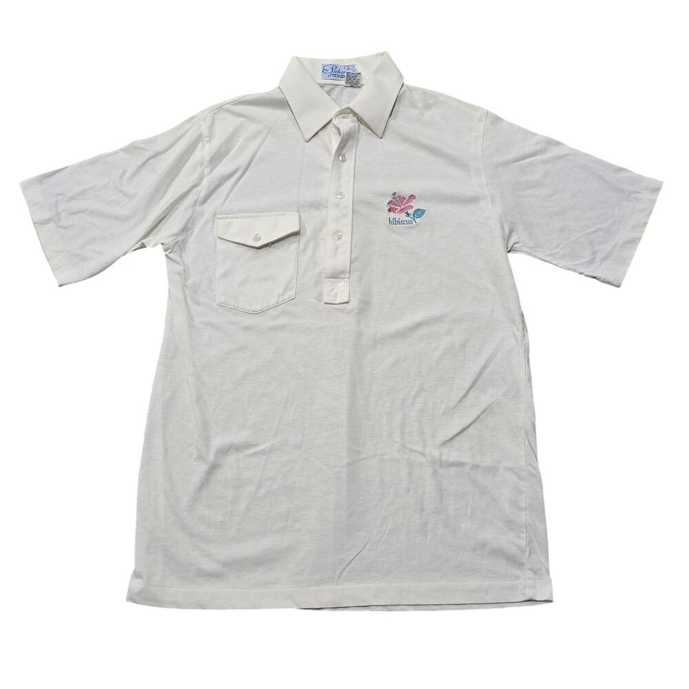 Vintage Pickering Active Sportswear Hibiscus Embroidered Polo Shirt